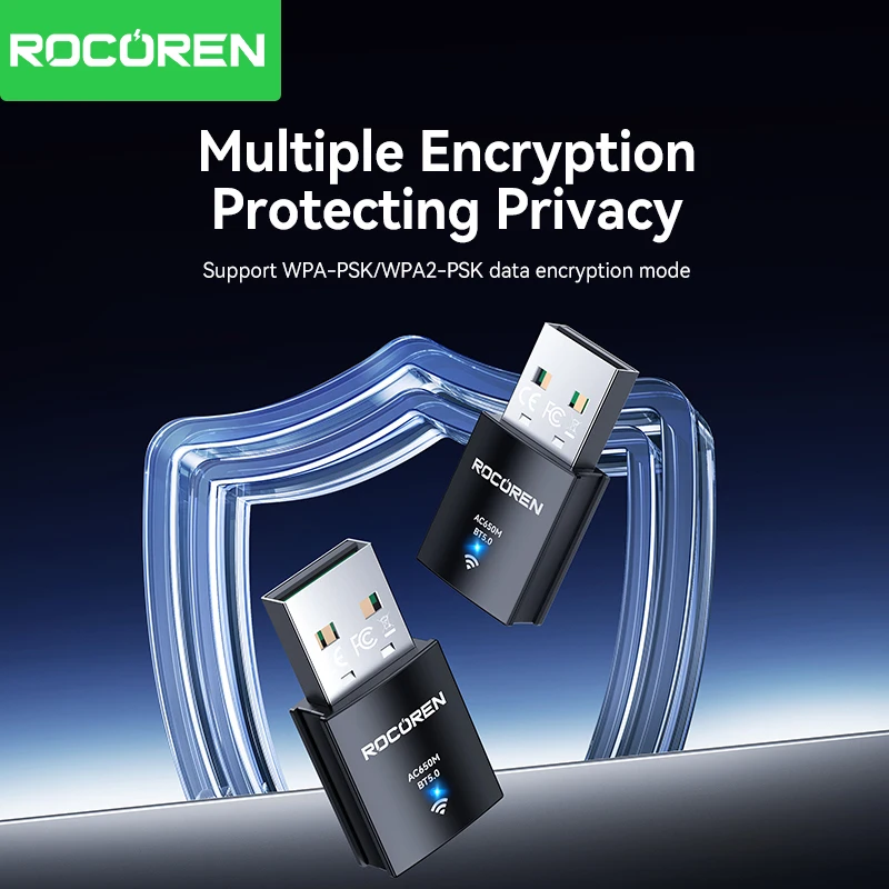 Wifi Adapter Bluetooth USB Adapter Rocoren Mini Wifi Bluetooth 2 in 1 USB Wireless for PC Laptop Mouse Network Card