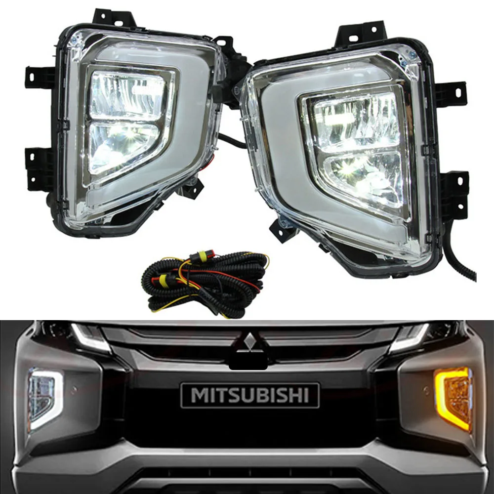 

Left / Right Fog Lamp LED DRL For Mitsubishi Triton L200 2019 2020 2021 Car White Daytime Running Lights Yellow Turn Signal Lamp