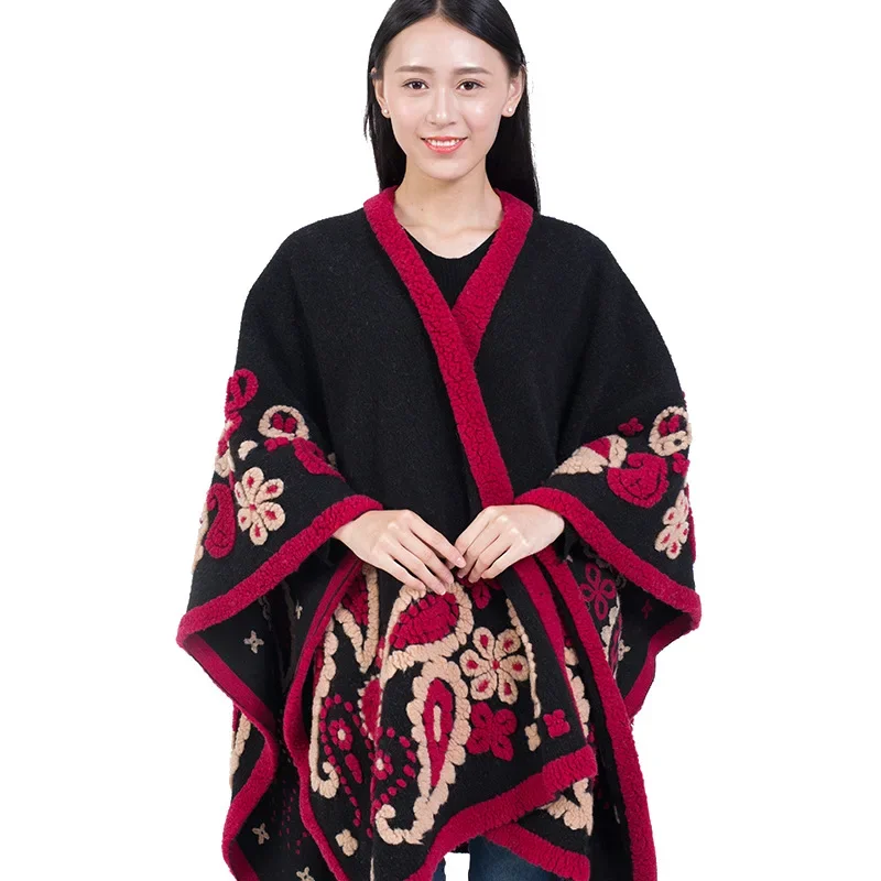 

Women's Wool Slit Scarf Paisley Shawl Ethnic Coat Cape Cloak
