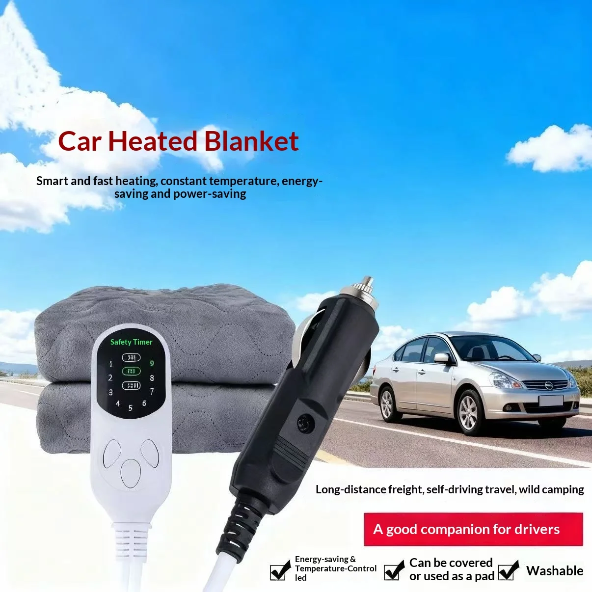 12V Portable Car Heated Blanket Energy-Saving