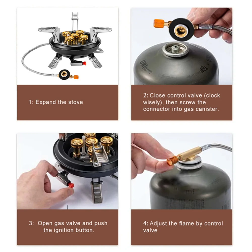 High-Power Portable BRS-201A Five-Core Camping Stove Outdoor Backpacking Cook Stove Burner for Hiking Picnic Cooking