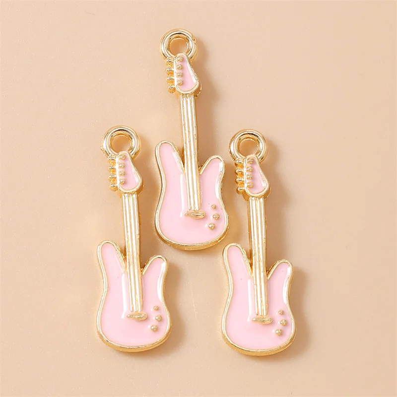 Leslie 10 Stück 9*28mm Emaille Musikinstrumente Gitarren-Anhänger für Schmuckherstellung Halsketten Ohrringe DIY Geschenke – Detail 5