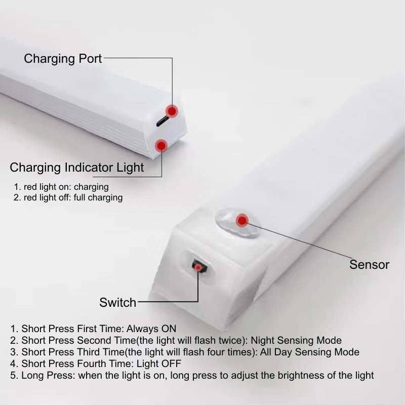 Led cabinet light USB rechargeable PIR motion sensor LED bar lights dimmable detector night light portable induction cabinet lamp for kitchen room