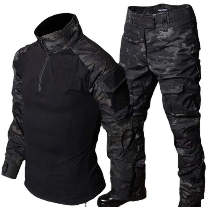 MCBK Training Sets Mens 1/4 Zipper Combat Shirts Cargo Pants Men Wear-resisting Camo Tactical Suit Multiple Pockets Quick Drying 2