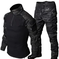 MCBK Training Sets Mens 1/4 Zipper Combat Shirts Cargo Pants Men Wear-resisting Camo Tactical Suit Multiple Pockets Quick Drying 2