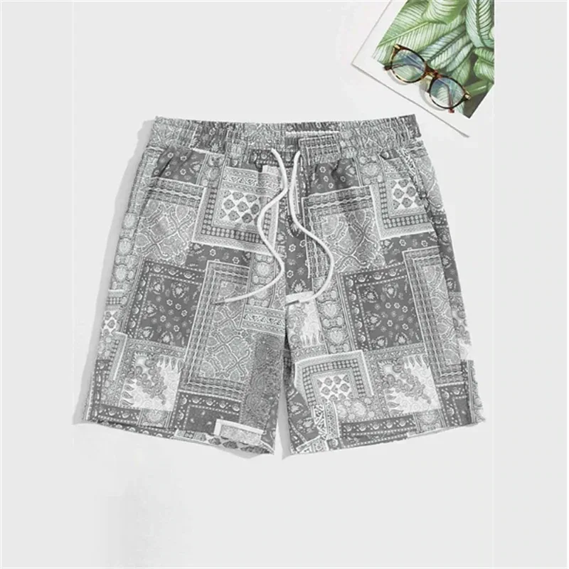 Klassische Muster-Strandshorts für Herren Retro-Print Kordelzug Boardshorts Meeresurlaub Lässige Mode Hawaii Badeshorts