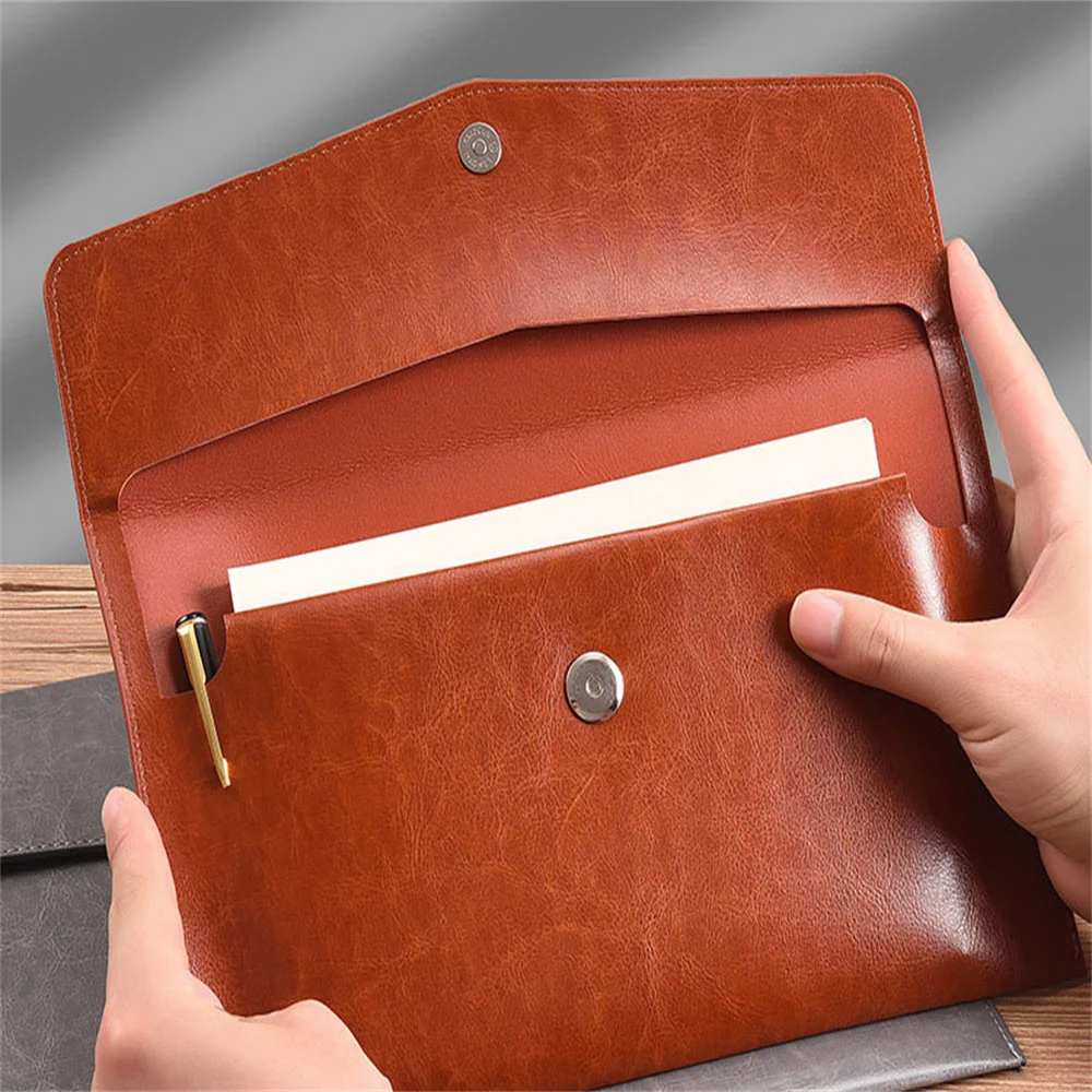 A4 A6 Leather File Folder Business Document Organiser Folder Bag Fashion Briefcase Data Contract Bill File Bag School Office Sup