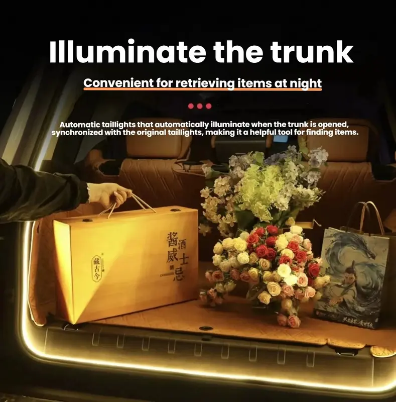 FOR 2021-2024 GEELY MONJARO Car high brightness trunk lighting ambient light interior decoration tailgate light strip - Image 3