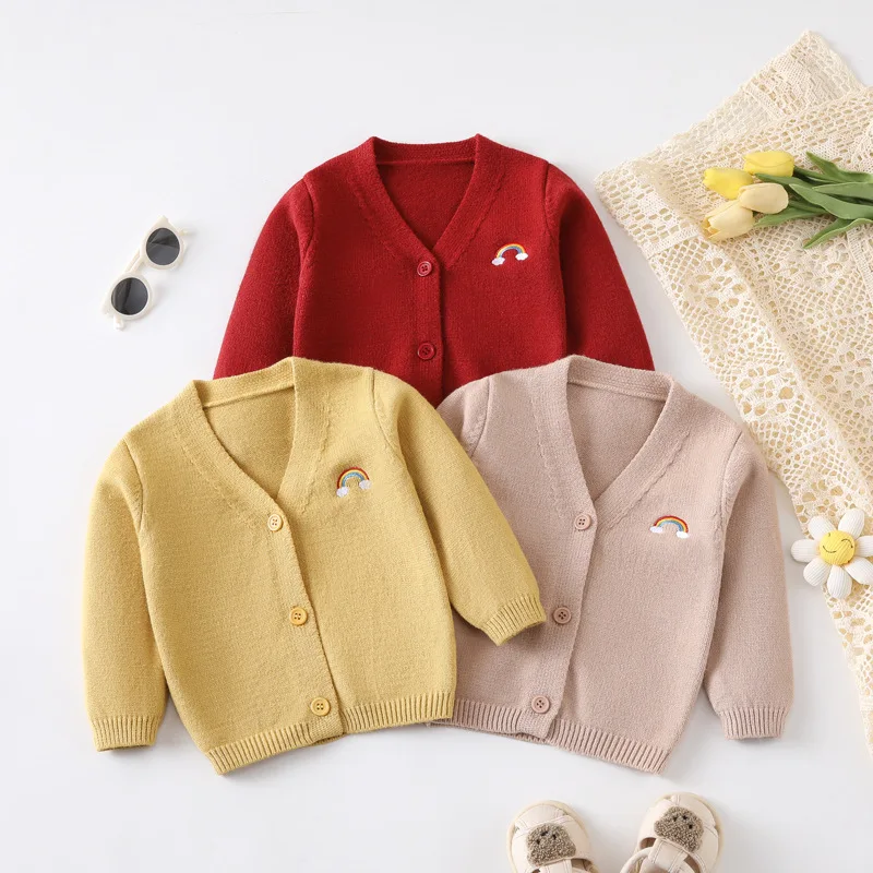 Autumn And Winter Infant Baby Girls Embroidery Jacquard Long-Sleeved Cardigan