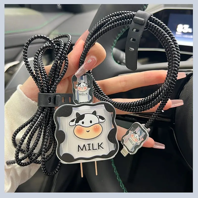 Cute Cartoon Cow Wave Protector Case Per Apple Iphone 18/20W Silicone Cable Organizer Bite Cord Usb Cable Charging Head Winder