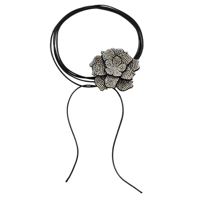 

Черная восковая веревочная цепочка с цветком камелии на шнуровке, ожерелье для женщин и девочек, ковбойское Y2K, 40 ГБ