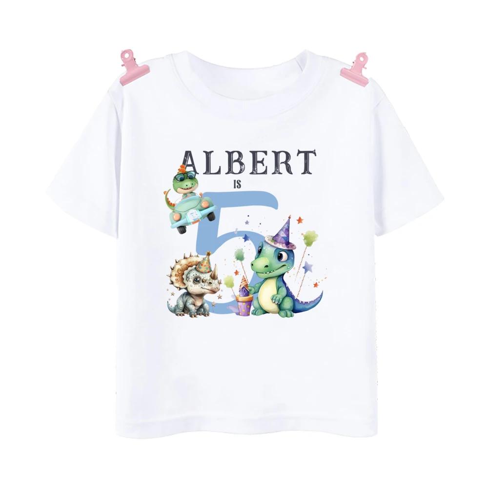Personalized Dinosaur Birthday Shirt 1-9 Birthday T-Shirt Custom Name Wild Tee Boys T Shirt Dino Theme Party Clothes Kids Gift 6