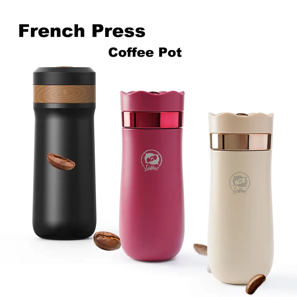 Mini French Press Da Viaggio In Acciaio Inox – Caffettiera Termica Isolata 430ml, Per Ufficio E Campeggio