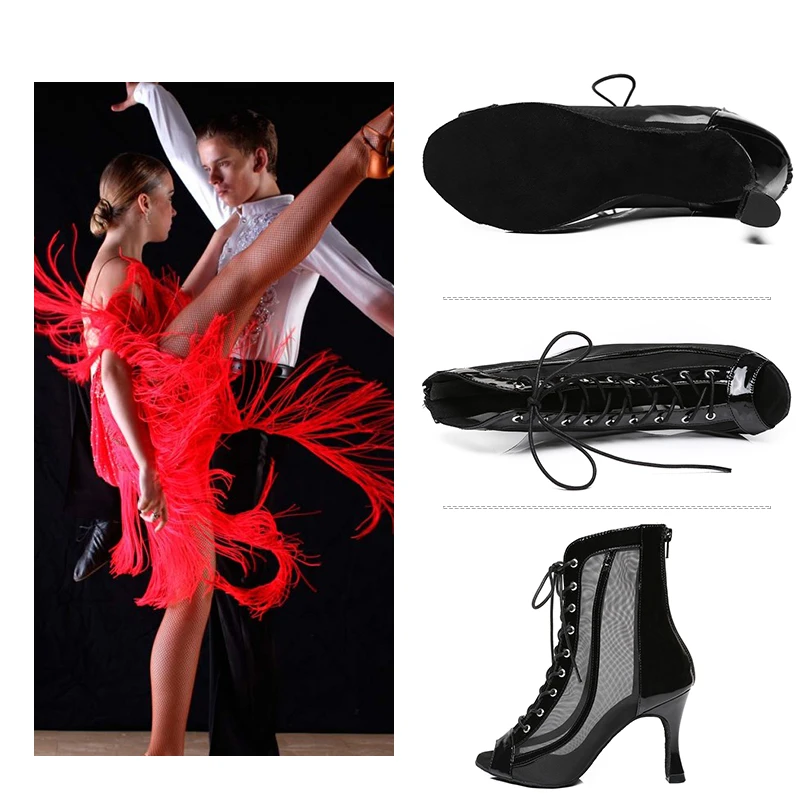 DKZSYIM Woman Dance Shoes Black Girls Ballroom High Top Dance Boots Ladies Custom Heels 5cm-11cm Latin Salsa Tango Dancing Shoes 6