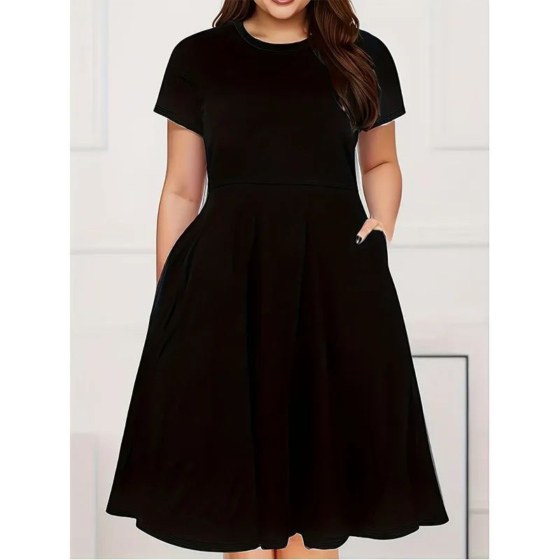 European and American Summer New Women's Casual Fashion Solid Color Dress 1