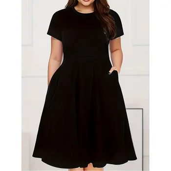 European and American Summer New Women's Casual Fashion Solid Color Dress 1