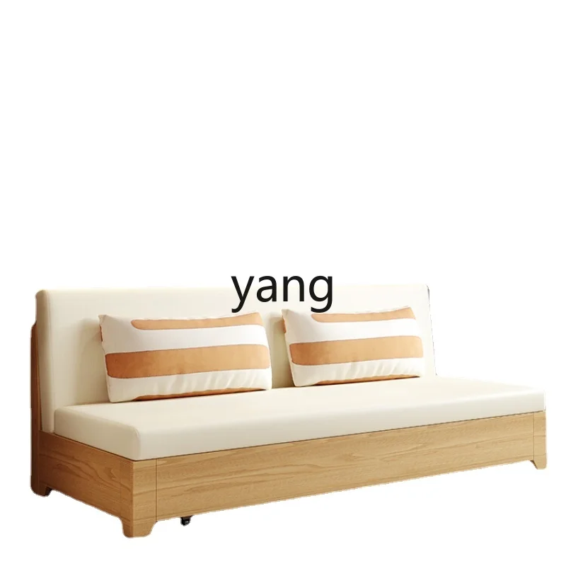 

Yhl Leather Log Style Walnut Solid Wood Non-Armrest Sofa Bed Dual-Use Small Apartment Balcony