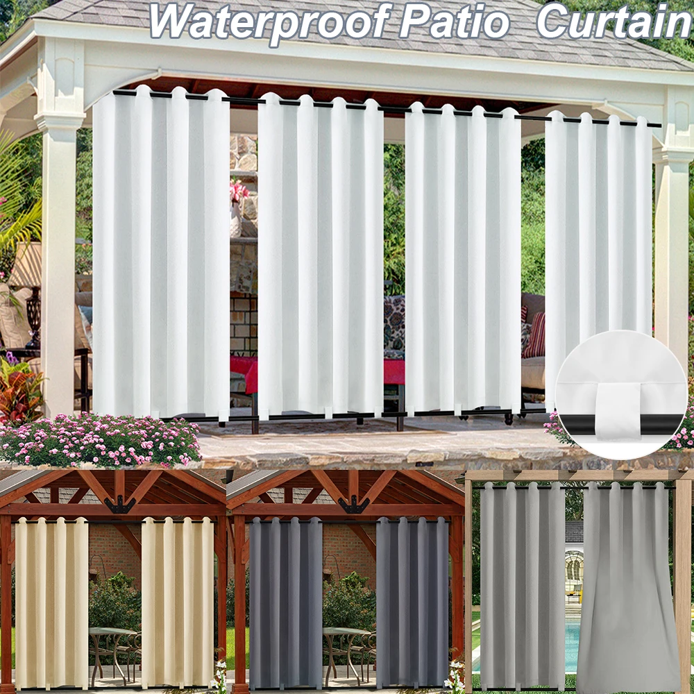 Waterproof Patio Curtains Eyelets Windproof Outdoor Garden Curtains Drapes Gazebo Thermal