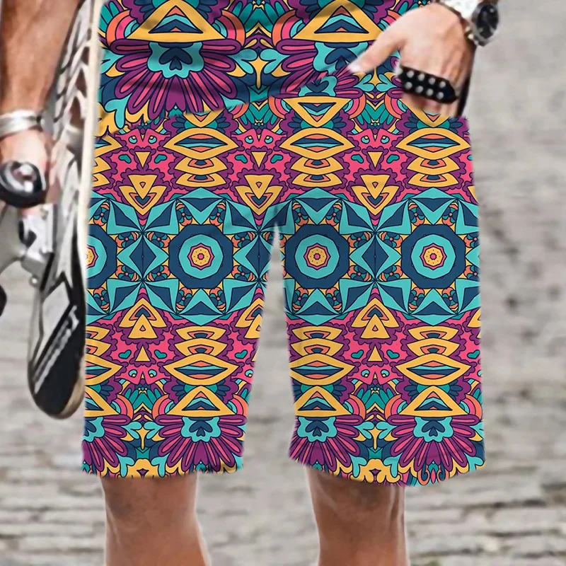 Harajuku 3D Ethnic Exotic Patterns Printed Beach Shorts Men Summer Vintage Swim Pants Fashion Streetwear Cool Trunk Board Shorts 4