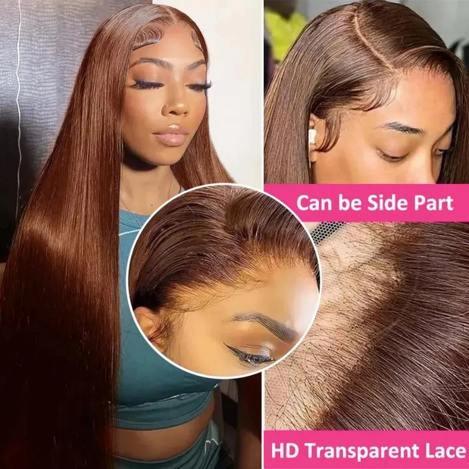 GOWIK Chocolate Brown Human Hair 13X6 Hd Lace Frontal Wig Straight 13X4 Lace Front Wig Preplucked Colored 250 Density Brazilian 3