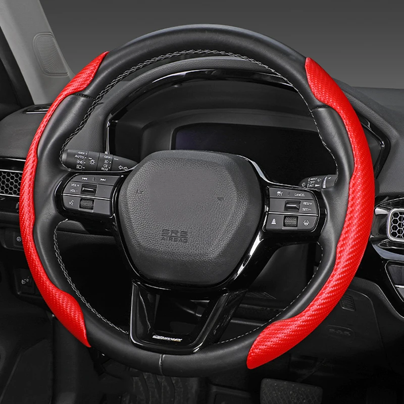 

Carbon Fiber Leather Car Steering Cover 1K Micro Fiber Leather PVC Peach wood grain Wheel Booster Cover Non-Slip Universal 2Pcs