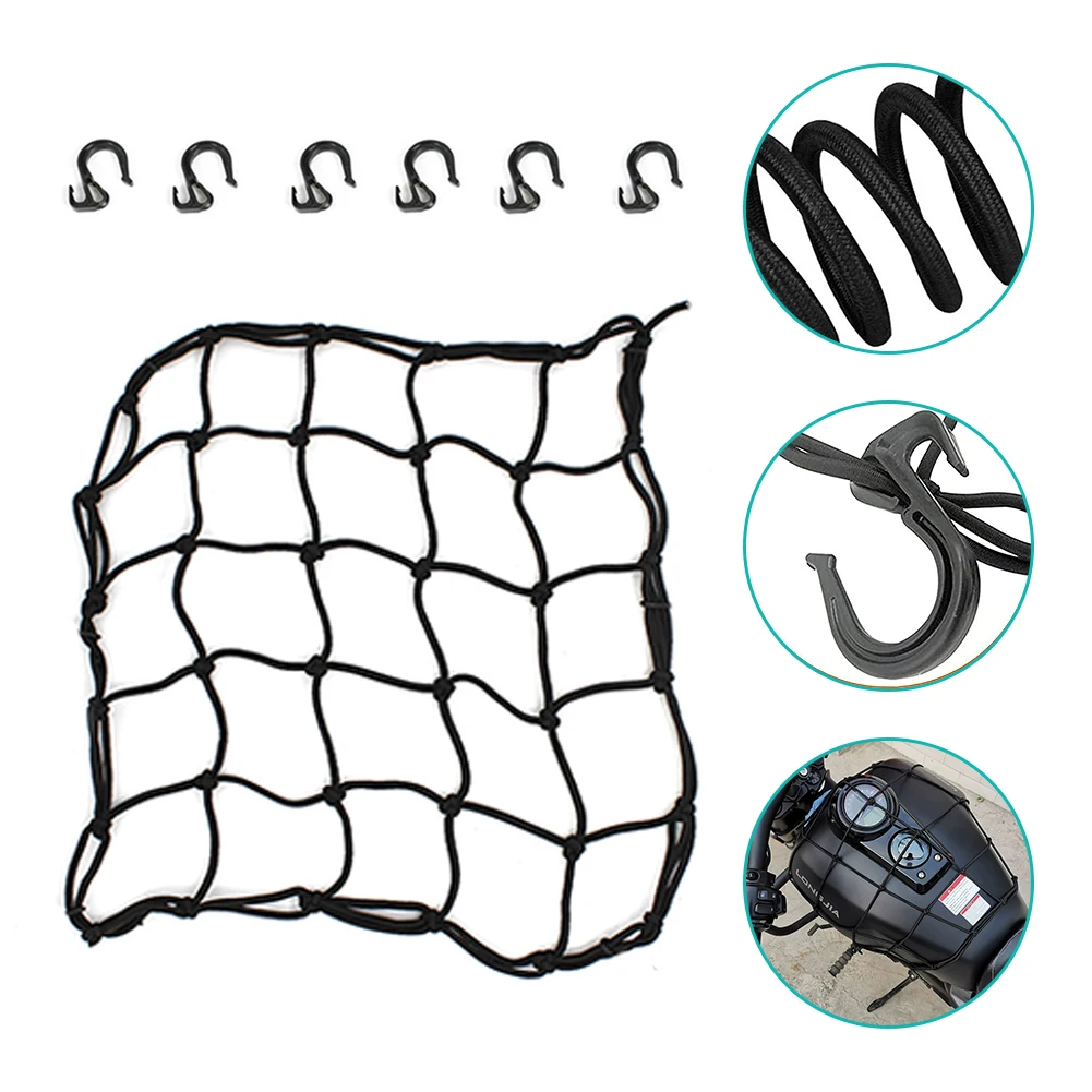 

Universal Motorcycle 6 Hooks Luggage Net Bike Hold down Fuel Tank Luggage Mesh Web Bungee Black Helmet Bike Tank Car styling