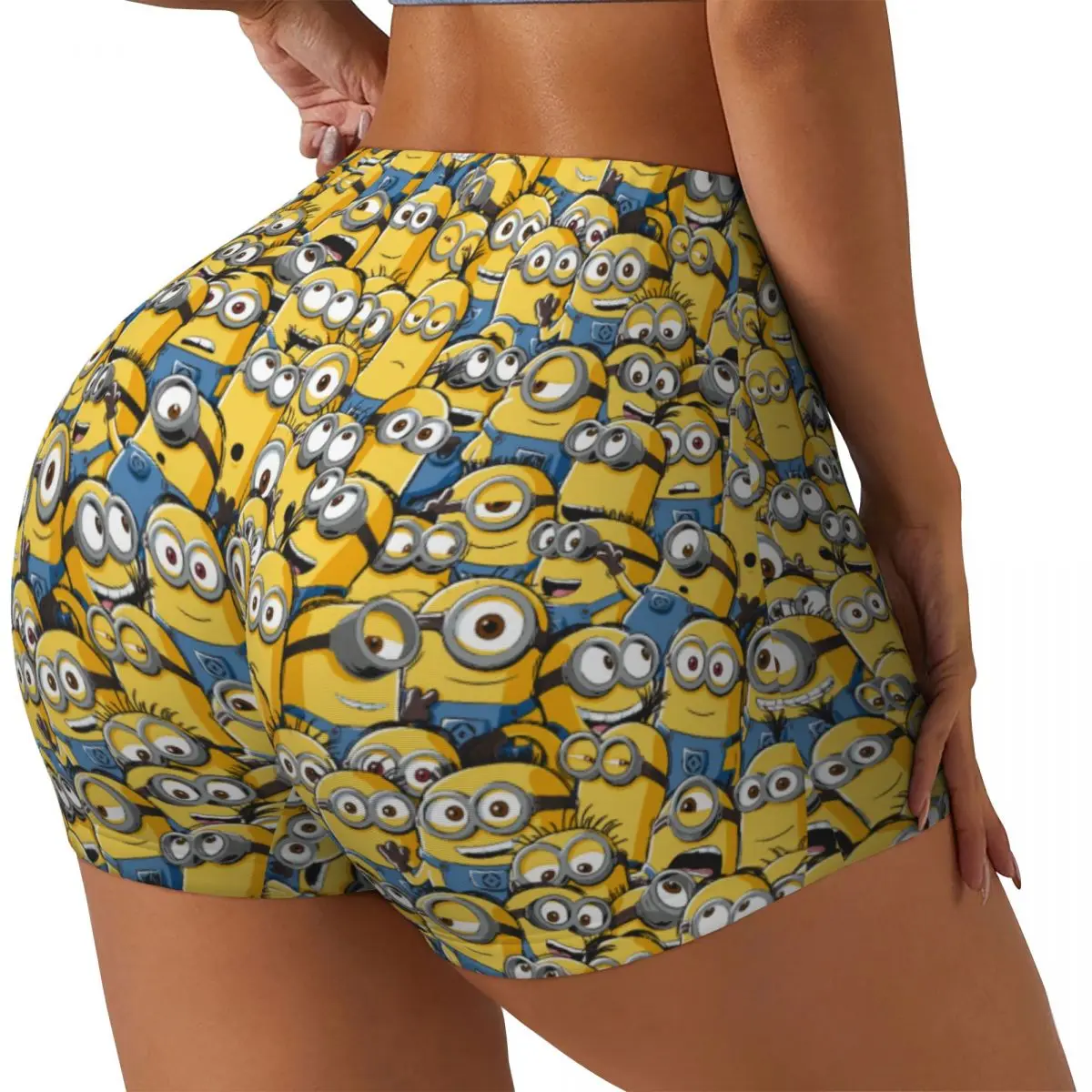 Minions Anime Workout Volleyball Biker Shorts Women's Cartoon Minion Gym Yoga Shorts