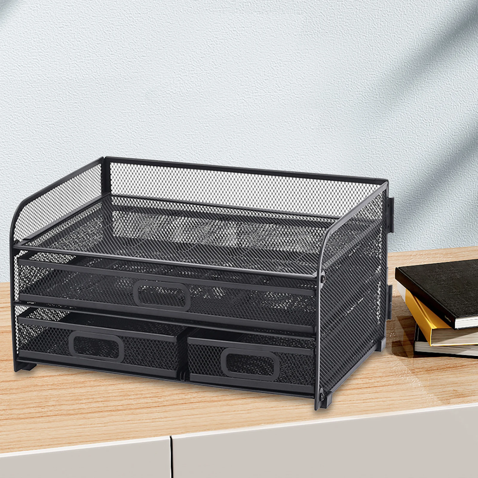 Mesh Desktop Files Sorter Organizer Storage Documents Holder Letter Metal Magazine Desk Organizer storage box file folder with 3 Drawers for Office Home