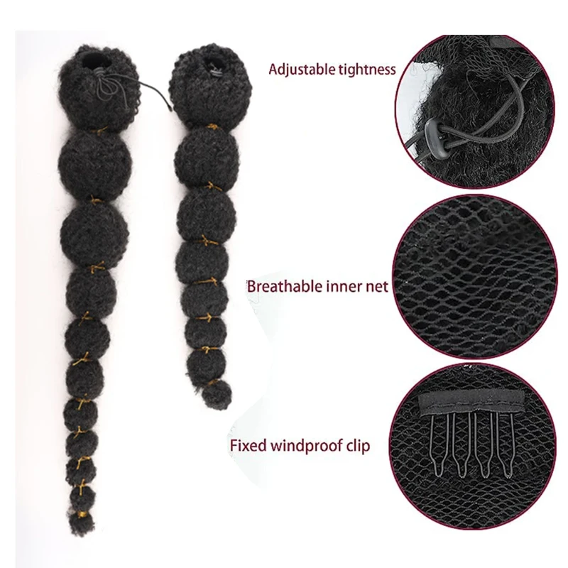 Synthetic Long Afro Puff Yaki Straight Lantern Braid Bubble Ponytails Extension Drawstring Clip In Hairpiece For Black Women