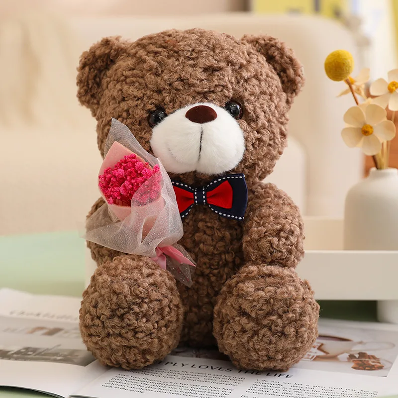 Teddy Bear Doll 25cm Kawaii Hug Bouquet Teddy Bear Plush Toy Stuffed Animal Bear Valentine Day Romantic Gift Graduation Gift