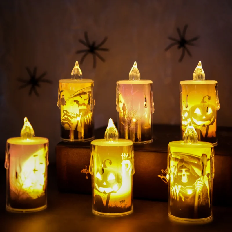 

12Pcs Halloween LED Candle Lights Horror Ghost Pumpkin Castle Hallowen Party Decors Hanted House Horror Props Outdoors Ornaments