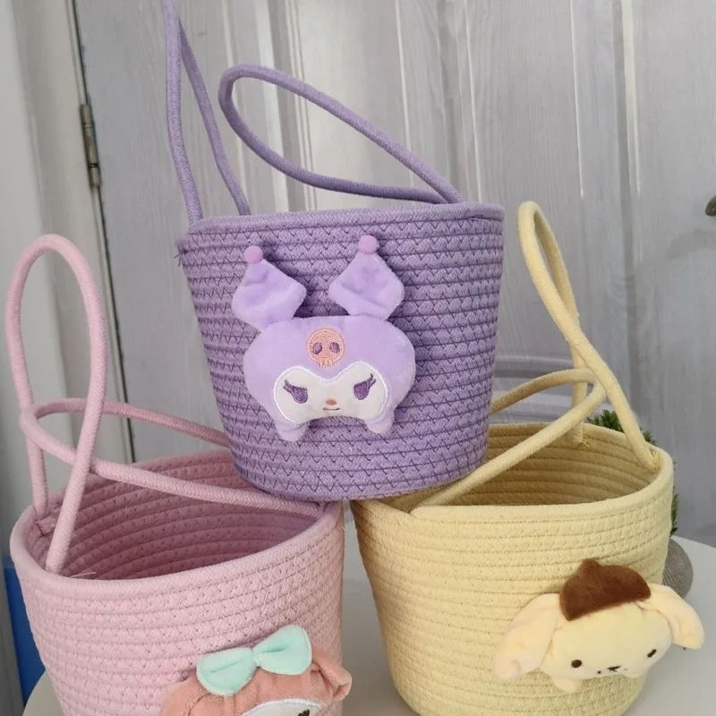 

Анимационные периферийные устройства Sanrio Kuromi My melody Cinnamoroll помпон пурин ручная работа хлопковая веревка креативная плетеная корзина для хранения дома