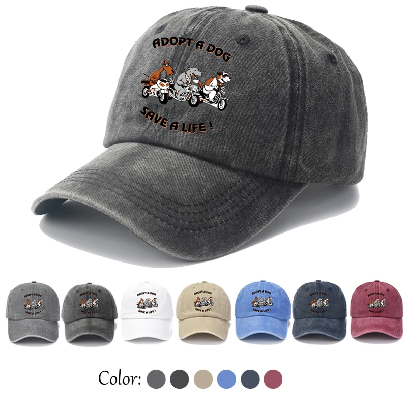 2023 Nuova stampa ADOPT A DOG SAVE A LIFE Lavabile in cotone Vintage Unisex Popolare Berretto da baseball Sport all'aria aperta Sole regolabile_voghion.com