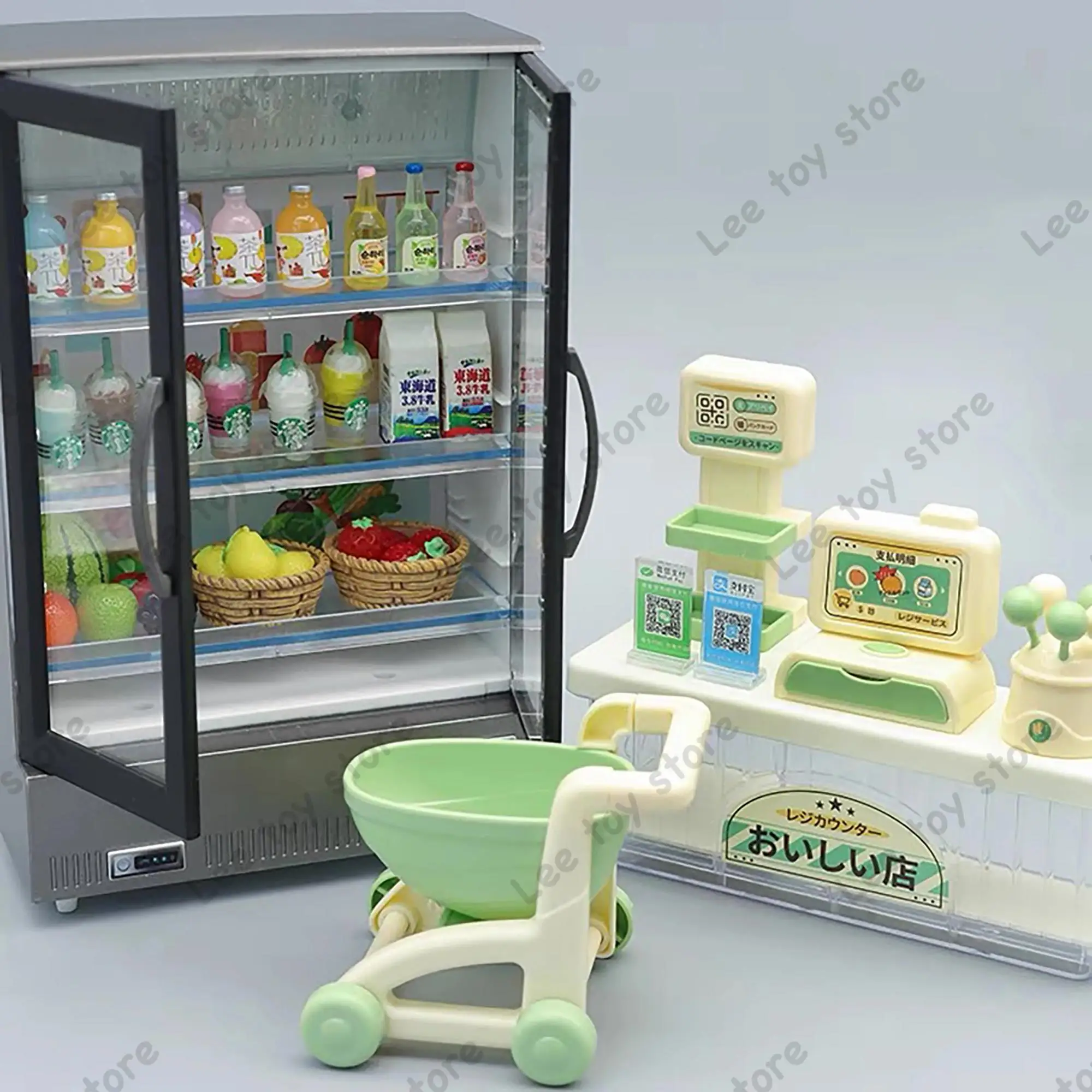 

Miniature Shop Food Toy Mini Freezer Cool Drink Item Furniture Counter Cart Handcraft Dollhouse Simulation Scenario Display Show