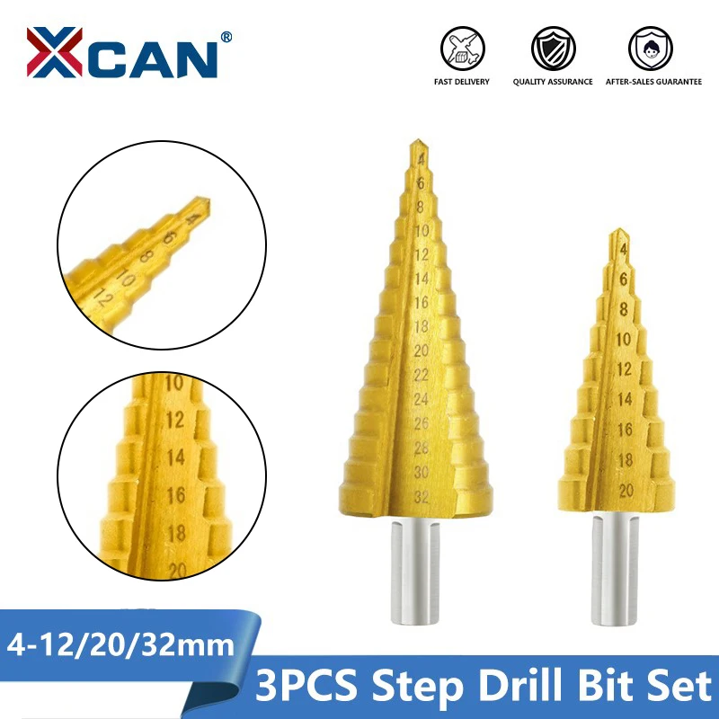 Step Drills 3Pcs Metric Spiral Flute The Pagoda Shape Hole Cutter 4-12/20/32mm HSS Steel Cone Drill Bit Set Step Drill Bit