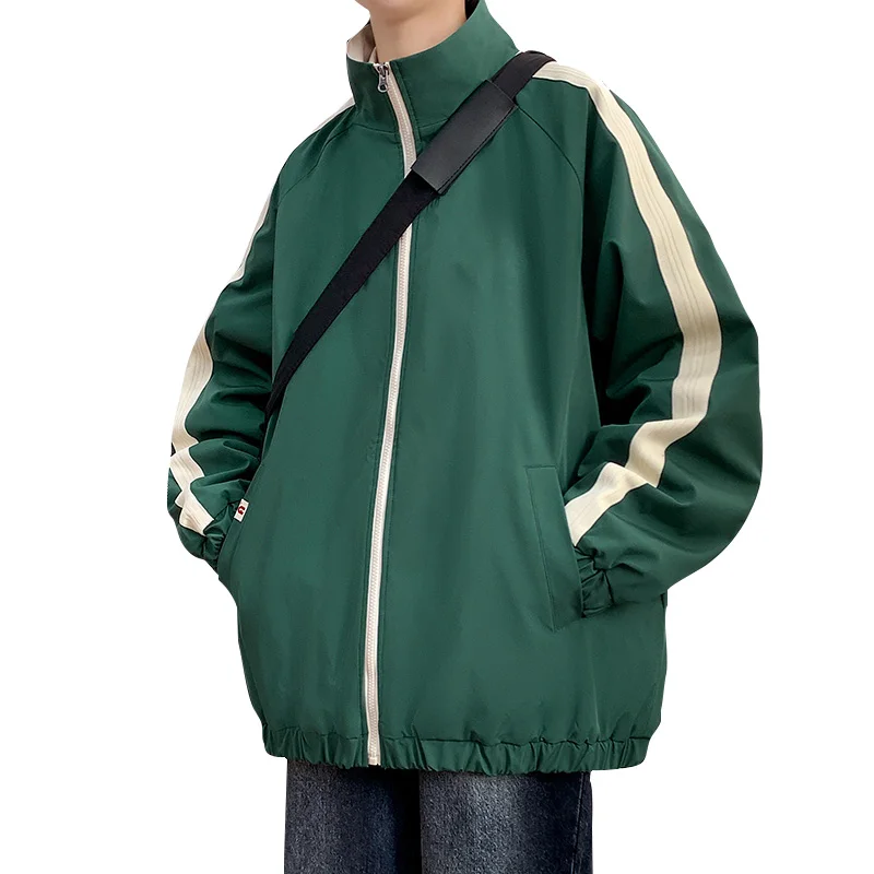 Spring New Large Size Double Faced Jacket for Men with Standing Neck, Trendy Brand Stripes, Versatile Double Faced Coat for Men