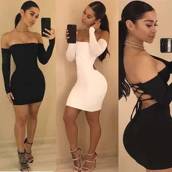 Strapless large women long sleeve backless night club dress women 1