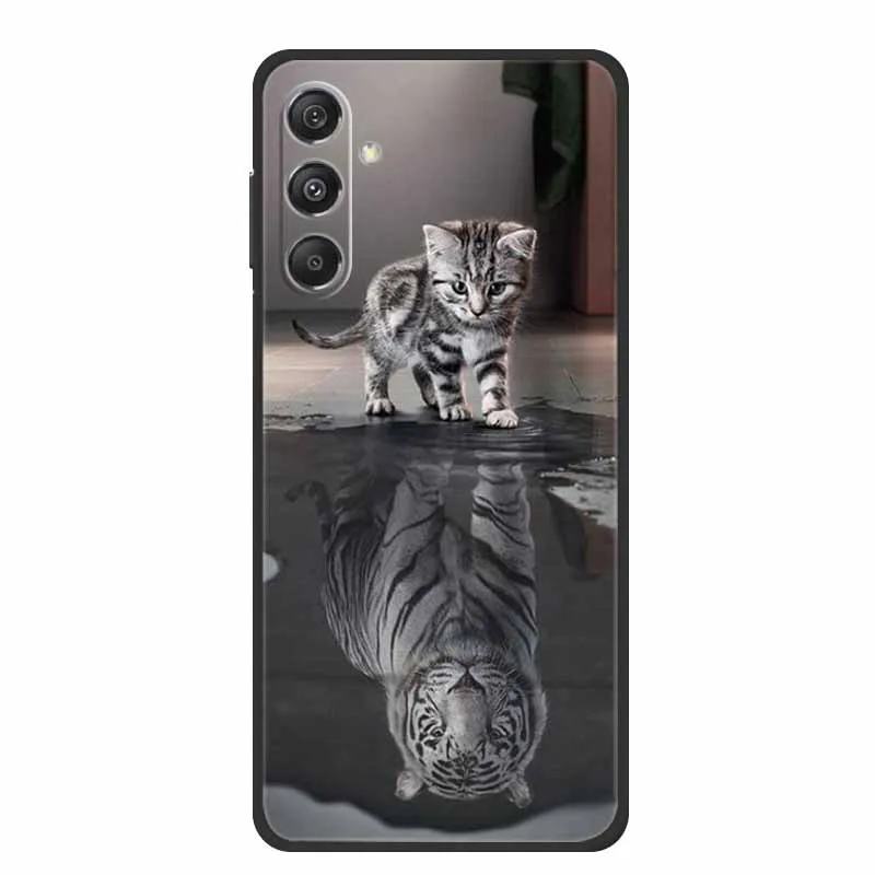 Black Silicone Soft Back Phone Case Cover with Lion, Wolf, and Tiger Design