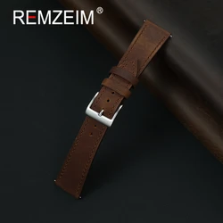 Vintage Leather Quick Release Watch Band with Stainless Steel Buckle - 22mm (Dark Brown)