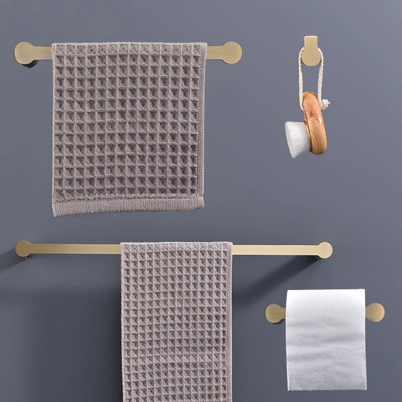 Brushed Gold Bathroom Accessories Set High Quality Brass Knurled Towel Bar Paper Holder Towel Ring Robe Hook Hardware Pendant