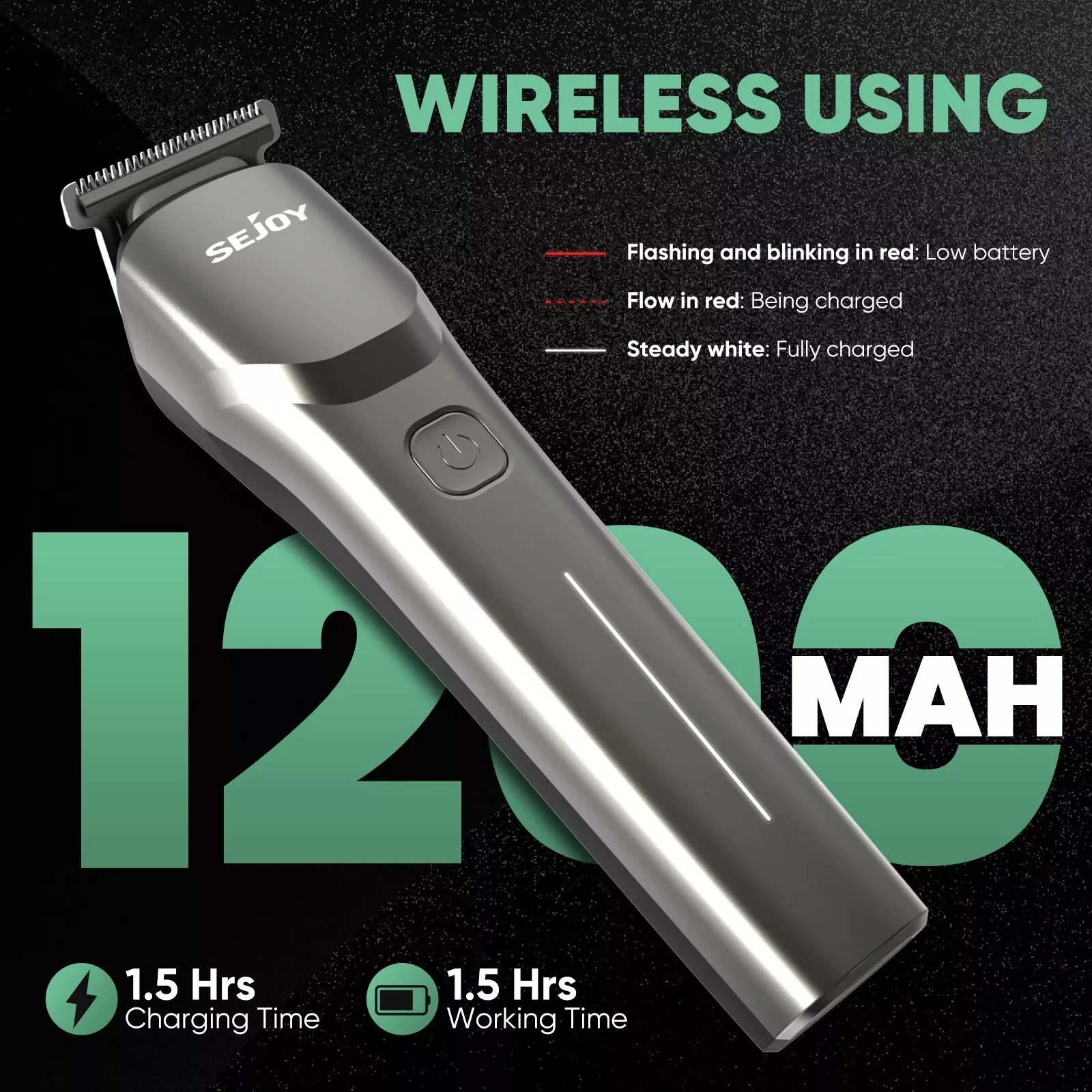 Sejoy Hair Clippers Beard  Trimmer for Men Cordless Barber Clippers for Hair Cutting Machine Rechargeable Beard Trimmer 5