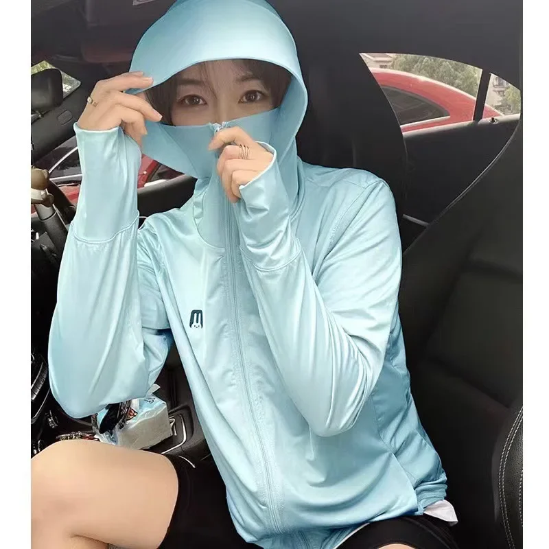 여성용 아이스 실크 토끼 자외선 차단 의류, 경량 긴 소매 자외선 차단 셔츠, 자외선 차단 재킷, 여름 2024