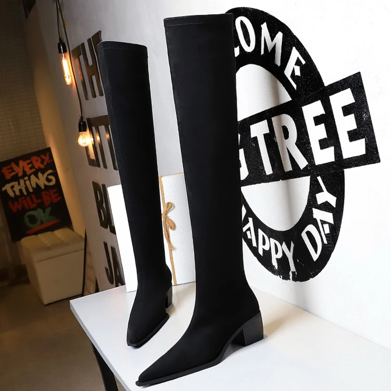 

BIGTREE Shoes Slim Fit Over The Knee Boots Women Suede Sexy Long Boots Fashion Winter Boots Thick Heeled Autumn Winter Shoes