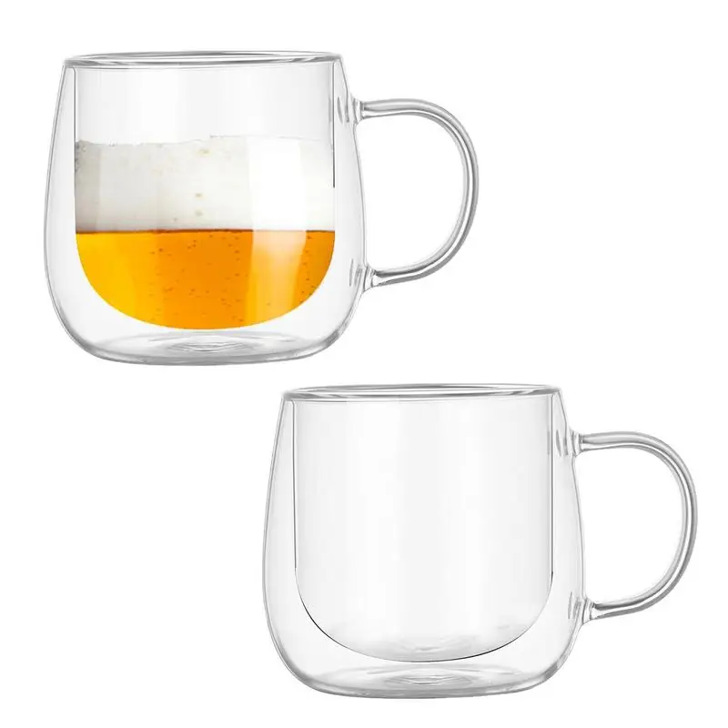 

2pcs Double Wall High Borosilicate Glass Mug Heat Resistant Tea Milk Lemon Juice Coffee Water Cup Bar Drinkware Lover Gift