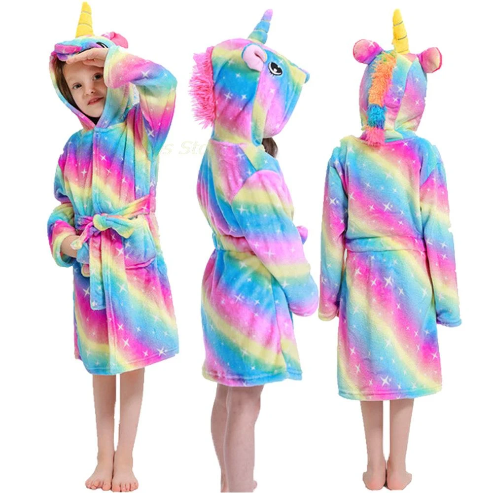 baby nightgowns cost Rainbow Unicorn Kigurumi Bathrobes for Girls Baby Winter Flannel Warm Pajama Gown Robes for Children Kids Sleepwear Pijama Dress cheap baby sleepwear