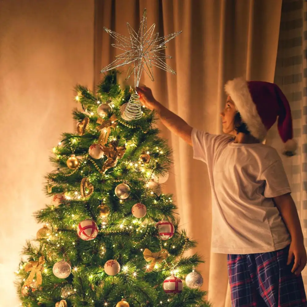 Description Picture 6 of itemLuminous Star for Christmas Tree LED Light Battery Powered Christmas Tree Topper Hollow Design Glitter Christmas Tree Decoration