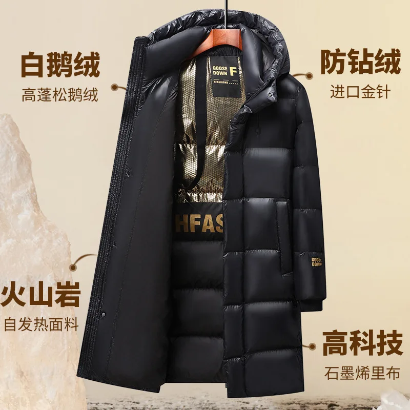 

Black and gold goose down jacket unisex elongated hooded thickened upgraded extreme cold jacket winter warm men's jacket