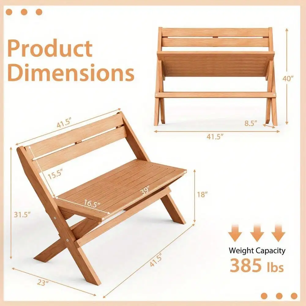 Teak Folding Outdoor Loveseat 2