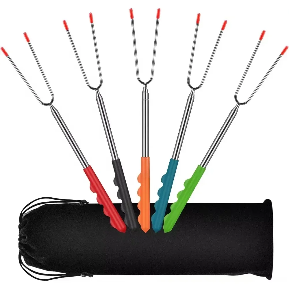 New BBQ Forks Telescopic Barbecue Tools Marshmallows Roasting Sticks Extendable Hot Dog Sausages Skewers Stainless Steel