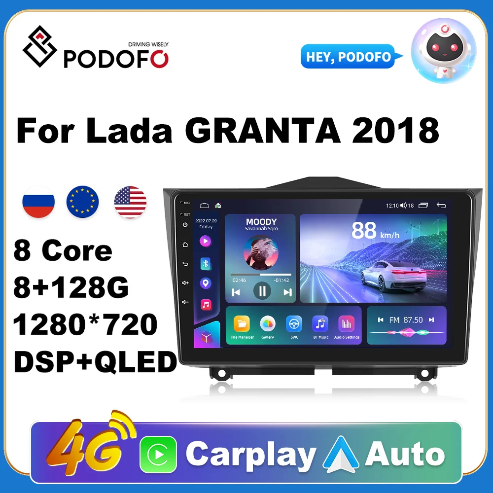 

Podofo Android 11 Carplay Auto Car Radio GPS multimedia player For LADA Granta ВАЗ 2018 2din autoradio DSP 4G WiFi BT